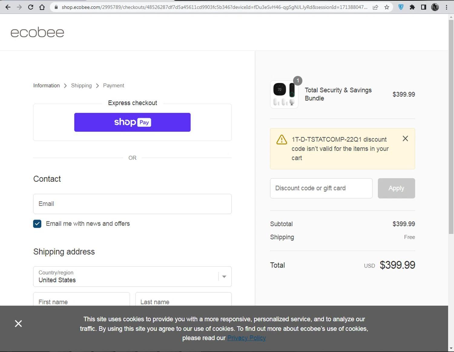 How to apply Ecobee coupon code
